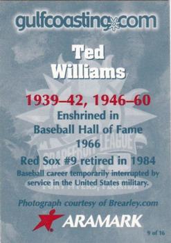 2001 Aramark Boston Red Sox 100th Anniversary #9 Ted Williams Back