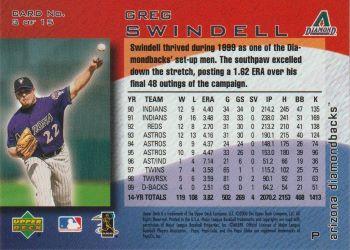 2000 Upper Deck Pepsi Arizona Diamondbacks #3 Greg Swindell Back