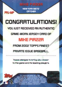 2002 Finest - Jersey Relics #FRJ-MP Mike Piazza  Back