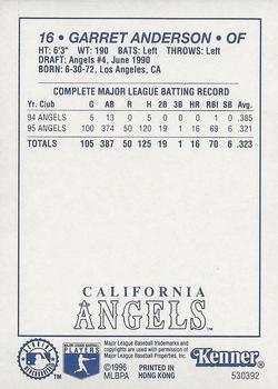1996 Kenner Starting Lineup Cards Extended Series #530392 Garret Anderson Back