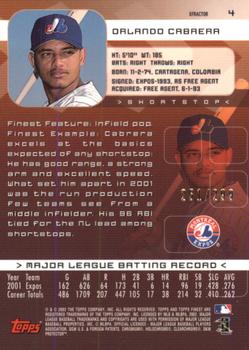 2002 Finest - X-Fractors #4 Orlando Cabrera  Back