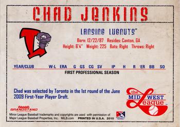 2010 Grandstand Midwest League Top Prospects #NNO Chad Jenkins Back