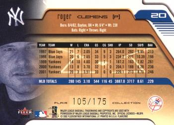 2002 Flair - Collection #20 Roger Clemens  Back