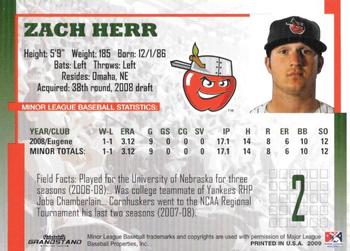 2009 Grandstand Fort Wayne TinCaps Midwest League Champions #NNO Zach Herr Back