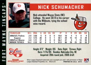 2010 Grandstand Fort Wayne TinCaps #NNO Nick Schumacher Back