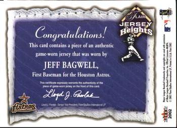 2002 Flair - Jersey Heights #NNO Jeff Bagwell  Back