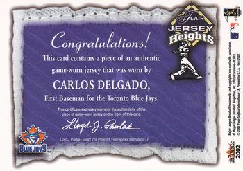 2002 Flair - Jersey Heights #NNO Carlos Delgado  Back