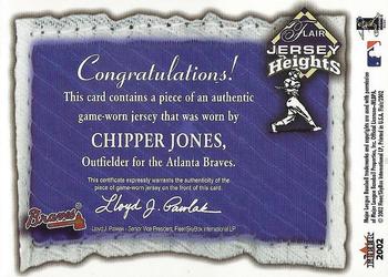 2002 Flair - Jersey Heights #NNO Chipper Jones  Back