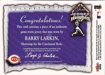 2002 Flair - Jersey Heights #NNO Barry Larkin  Back