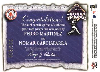 2002 Flair - Jersey Heights Dual Swatch #NNO Pedro Martinez / Nomar Garciaparra  Back