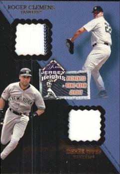 2002 Flair - Jersey Heights Dual Swatch #NNO Derek Jeter / Roger Clemens  Front