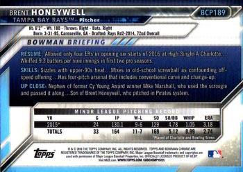 2016 Bowman Chrome - Prospects #BCP189 Brent Honeywell Back