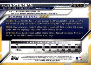 2016 Bowman Chrome - Prospects #BCP244 Jacob Nottingham Back