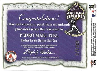 2002 Flair - Jersey Heights Hot Numbers Patch #NNO Pedro Martinez  Back