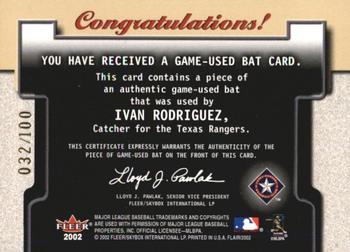2002 Flair - Power Tools Bats Gold #NNO Ivan Rodriguez  Back