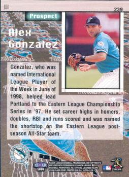 1999 Ultra #239 Alex Gonzalez Back