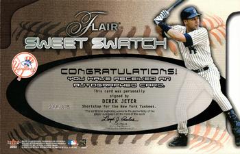 2002 Flair - Sweet Swatch Bat Autograph #NNO Derek Jeter Back