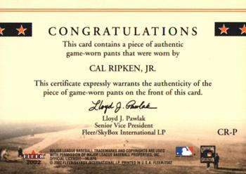 2002 Fleer - Classic Cuts #CR-P Cal Ripken Jr. Back