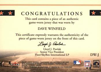 2002 Fleer - Classic Cuts #DW-J Dave Winfield Back