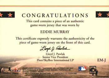 2002 Fleer - Classic Cuts #EM-J Eddie Murray Back