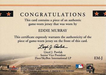2002 Fleer - Classic Cuts #EM-J Eddie Murray Back