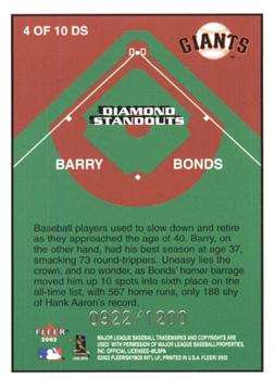 2002 Fleer - Diamond Standouts #4 DS Barry Bonds  Back