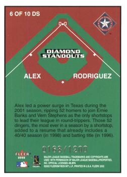2002 Fleer - Diamond Standouts #6 DS Alex Rodriguez  Back