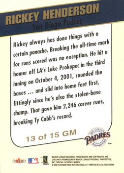 2002 Fleer - Golden Memories #13 GM Rickey Henderson  Back