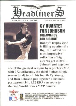 2002 Fleer - Headliners #1 HL Randy Johnson  Back