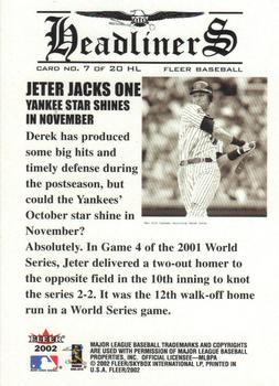 2002 Fleer - Headliners #7 HL Derek Jeter  Back