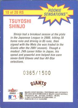 2002 Fleer - Rookie Sensations #10 RS Tsuyoshi Shinjo  Back