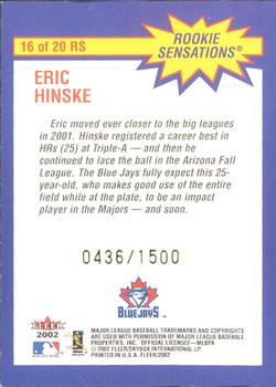 2002 Fleer - Rookie Sensations #16 RS Eric Hinske  Back