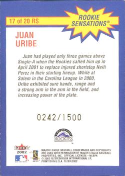 2002 Fleer - Rookie Sensations #17 RS Juan Uribe  Back
