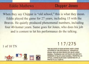 2002 Fleer - Then and Now #1 TN Eddie Mathews / Chipper Jones  Back