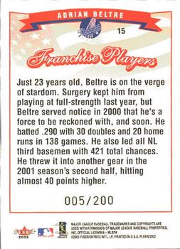 2002 Fleer - Tiffany #15 Adrian Beltre Back