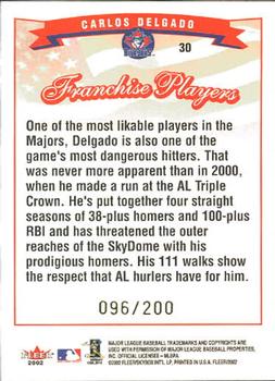 2002 Fleer - Tiffany #30 Carlos Delgado Back