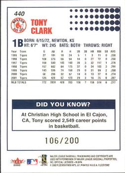 2002 Fleer - Tiffany #440 Tony Clark Back
