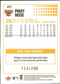 2002 Fleer - Tiffany #451 Pokey Reese Back