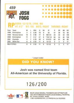 2002 Fleer - Tiffany #459 Josh Fogg Back