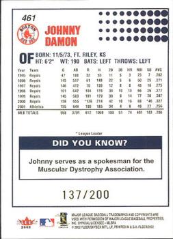 2002 Fleer - Tiffany #461 Johnny Damon Back