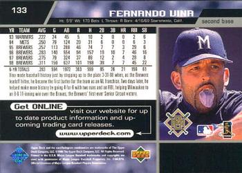 1999 Upper Deck #133 Fernando Vina Back