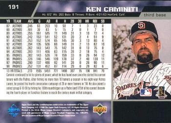 1999 Upper Deck #191 Ken Caminiti Back