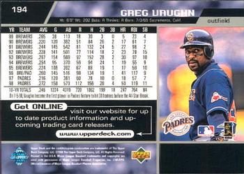 1999 Upper Deck #194 Greg Vaughn Back