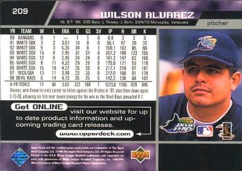 1999 Upper Deck #209 Wilson Alvarez Back