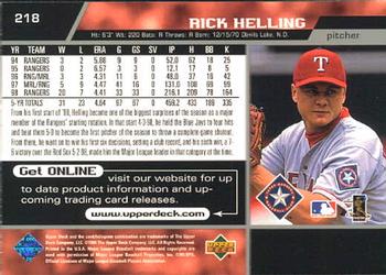 1999 Upper Deck #218 Rick Helling Back