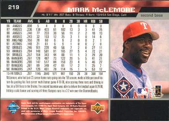 1999 Upper Deck #219 Mark McLemore Back