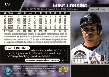 1999 Upper Deck #89 Mike Lansing Back