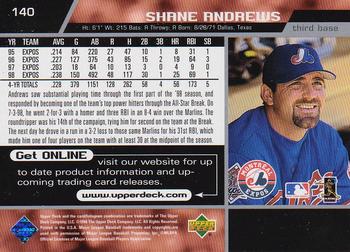 1999 Upper Deck #140 Shane Andrews Back