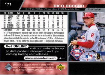 1999 Upper Deck #171 Rico Brogna Back