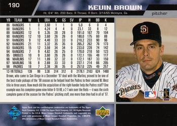 1999 Upper Deck #190 Kevin Brown Back